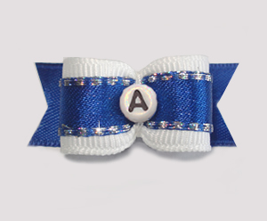 #1785 - 5/8" Dog Bow - Custom - Fancy Blue - Choose Your Letter