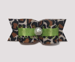 #1802 - 5/8" Dog Bow - Cool Leopard & Lime, Faux Pearl