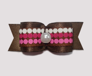 #1824 - 5/8" Dog Bow - Chocolate & Raspberry Dots, Brown/Brown