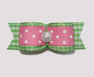 #1845 - 5/8" Dog Bow - Spring Picnic, Pink/White & Green Gingham