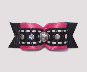 #1852 - 5/8" Dog Bow - Dramatic Bling, Sequins, Hot Pink/Black