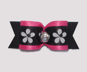 #1853 - 5/8" Dog Bow - Dramatic Flowers, Hot Pink/Black & Silver