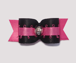 #1855 - 5/8" Dog Bow - Dramatic Hot Pink & Black with Silver