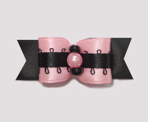#1869 - 5/8" Dog Bow - Uptown Girly, Soft Pink Satin/Black, Pink