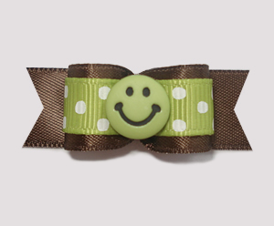 #1872 - 5/8" Dog Bow - Adorable Dots, Green/Brown, Green Smiley