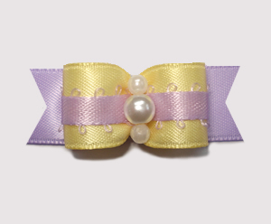 #1881 - 5/8" Dog Bow - Sweet Baby Yellow & Lavender, Pearls