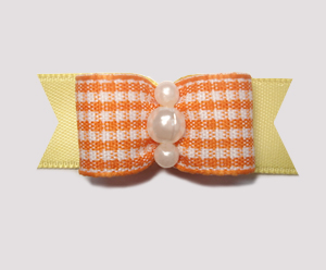 #1882 - 5/8" Dog Bow - Sweet Orange Gingham with Yellow, Pearls