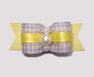 #1883 - 5/8" Dog Bow - Sweet Lavender Gingham w/Yellow, Pearls