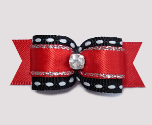 #1891 - 5/8" Dog Bow - Classic Red & Black, Sparkling Rhinestone
