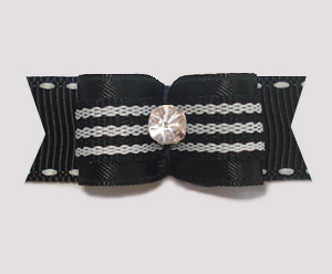 #1892 - 5/8" Dog Bow - Classic Black, White Stripes, Rhinestone