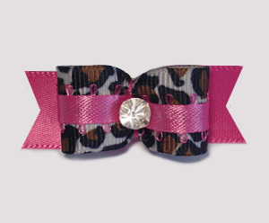 #1896 - 5/8" Dog Bow - Leopard Mania, Hot Pink, Bling Rhinestone