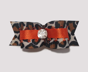 #1899 - 5/8" Dog Bow - Lovely Leopard 'n Orange, Rhinestone