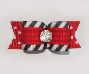 #1907 - 5/8" Dog Bow - Punky Stripe, Red & Black, Rhinestone