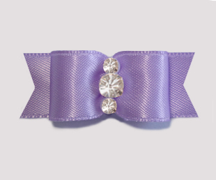 #1916- 5/8" Dog Bow- Satin Delicate Lavender, Triple Rhinestones