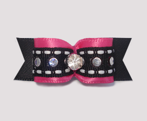 #1931 - 5/8" Dog Bow - Bling, Hot Pink/Black, Sequins/Rhinestone