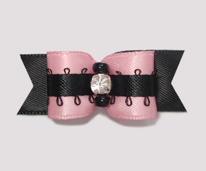 #1932 - 5/8" Dog Bow - Uptown Girly, Soft Pink/Black, Rhinestone