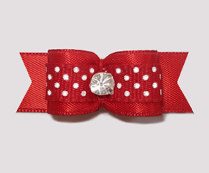 #1941 - 5/8" Dog Bow - Sweet Red with White Dots, Rhinestone