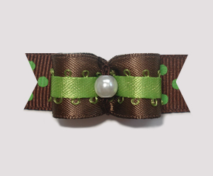 #1946 - 5/8" Dog Bow - Smooth Chocolate & Lime, Brown Satin/Lime
