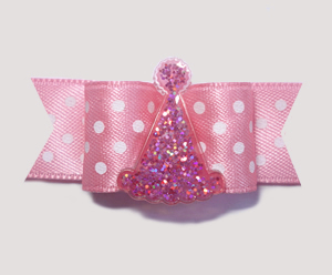 #1948 - 5/8" Dog Bow - Little Sugar, Pink/White Dots, Party Hat
