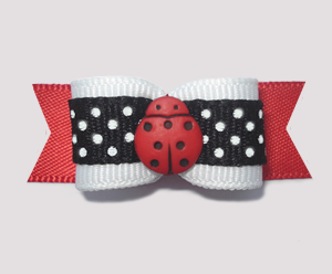 #1958 - 5/8" Dog Bow - Cute Li'l Ladybug Dots, White/Black/Red