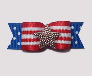 #1960 - 5/8" Dog Bow - Patriotic Star, Red Stripes on Blue