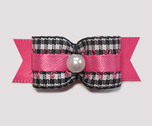 #1972 - 5/8" Dog Bow - Adorable Classic B/W Gingham, Hot Pink