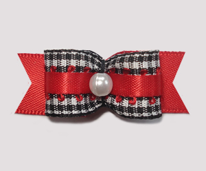 #1975 - 5/8" Dog Bow - Adorable Classic B/W Gingham, Red