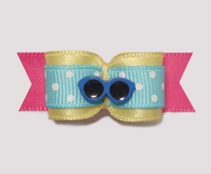#1979 - 5/8" Dog Bow - Cool Summery Shades, Blue/Yellow/Hot Pink
