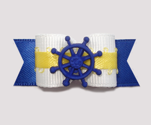 #1983 - 5/8" Dog Bow - Nautical, White, Sunny Yellow, Blue Wheel
