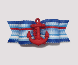 #1984 - 5/8" Dog Bow - Nautical Stripes with Red Anchor