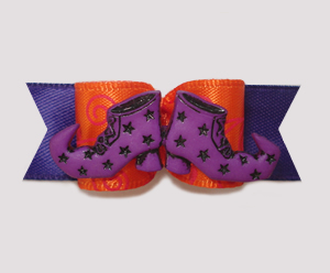#1989 - 5/8" Dog Bow - Bewitched Boots, Purple & Orange