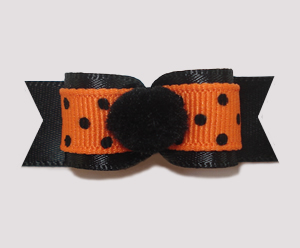 #1994 - 5/8" Dog Bow - Twilight Pom-Pom, Black Dots on Orange