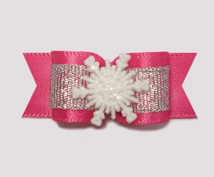 #2043 - 5/8" Dog Bow - Winter Wonderland, Pink/Silver, Snowflake