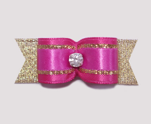 #2054 - 5/8" Dog Bow - Pamper Me Pink & Gold, Rhinestone