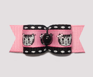#2073 - 5/8" Dog Bow- Adorable Little Kitty, Black/Pink