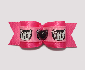 #2075 - 5/8" Dog Bow- So Sweet, Little Kitty, Hot Pink on Pink