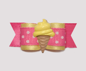 #2077 - 5/8" Dog Bow - Sunny Yellow/Pink, Lemon Ice Cream Cone