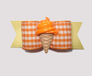 #2085 - 5/8" Dog Bow - Yummy Gingham, Orange Ice Cream Cone