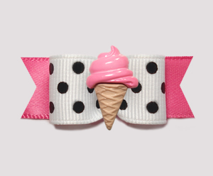 #2098 - 5/8" Dog Bow - Chic Black & White Dots, Pink Ice Cream