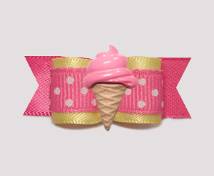 #2099 - 5/8" Dog Bow - Sweet Baby Yellow/Pink, Pink Ice Cream