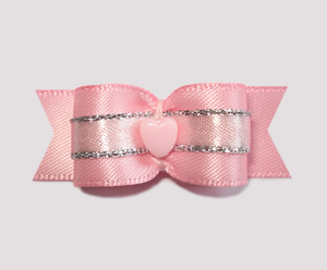 #2108 - 5/8" Dog Bow - Princess Heart, Soft Pink & Silver
