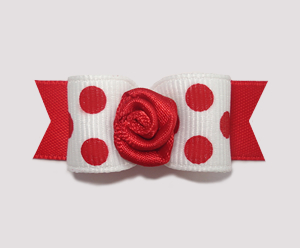#2111 - 5/8" Dog Bow - Pretty & Bold, Red & White Dots, Rosette