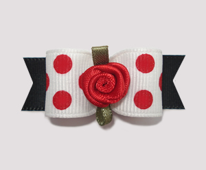 #2112 - 5/8" Dog Bow - Adorable Red/White Dots w/Black, Rosette