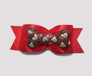 #2122 - 5/8" Dog Bow - Bling Bone, Rich Red, Brown w/Gold Hearts