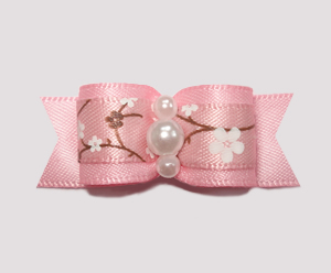 #2128 - 5/8" Dog Bow - Sweet Spring Apple Blossoms, Pink