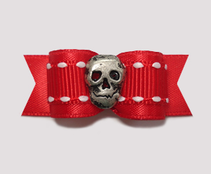 #2134 - 5/8" Dog Bow - Unique Skull, Classic Red & White Stitch
