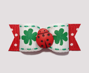 #2149 - 5/8" Dog Bow - Irish Shamrocks with Adorable Ladybug