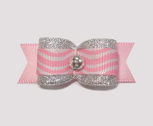 #2154 - 5/8" Dog Bow - Diva Party Pink & Silver. Fancy & Fun!