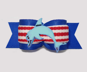 #2188 - 5/8" Dog Bow - Delightful Dolphin, Nautical Blue/Red