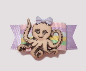 #2194 - 5/8" Dog Bow - Happy Octopus, Pastel/Lavender Stripes